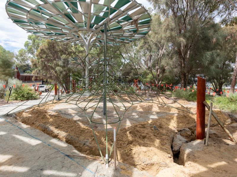 Installation view of Spider Net and Hammock